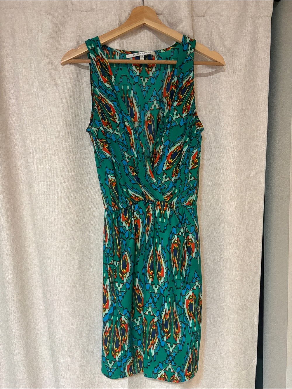 Collective Concepts Teal Multicolor Printed Dress Size Small